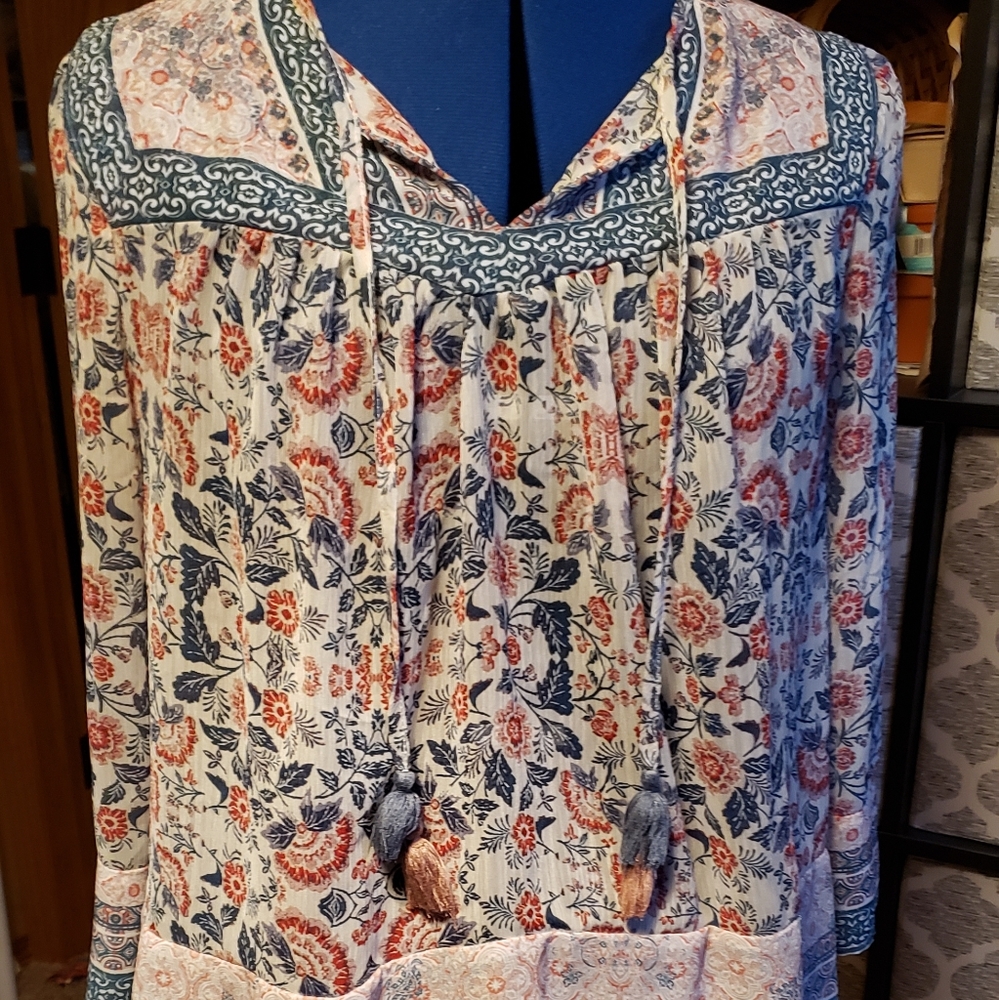 Boho 3/4 sleeve sheer top